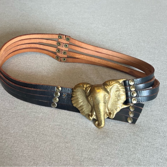 BLACK LEATHER BELT with LARGE ELEPHANT BUCKLE
SIZE- 35” - Picture 3 of 5